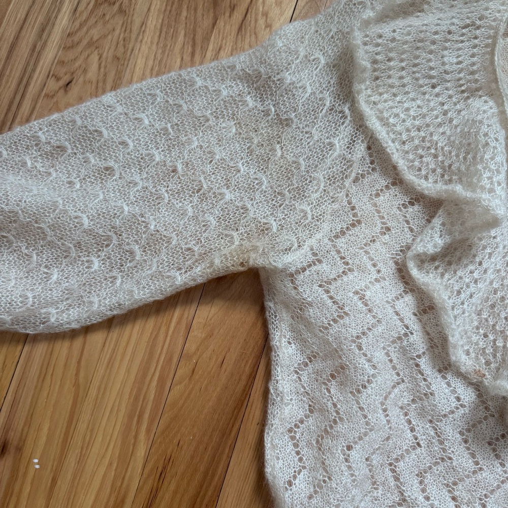 Free People Macaroon Mohair Wool Sweater Ivory Cropped Puff Sleeve Size L - Picture 7 of 10